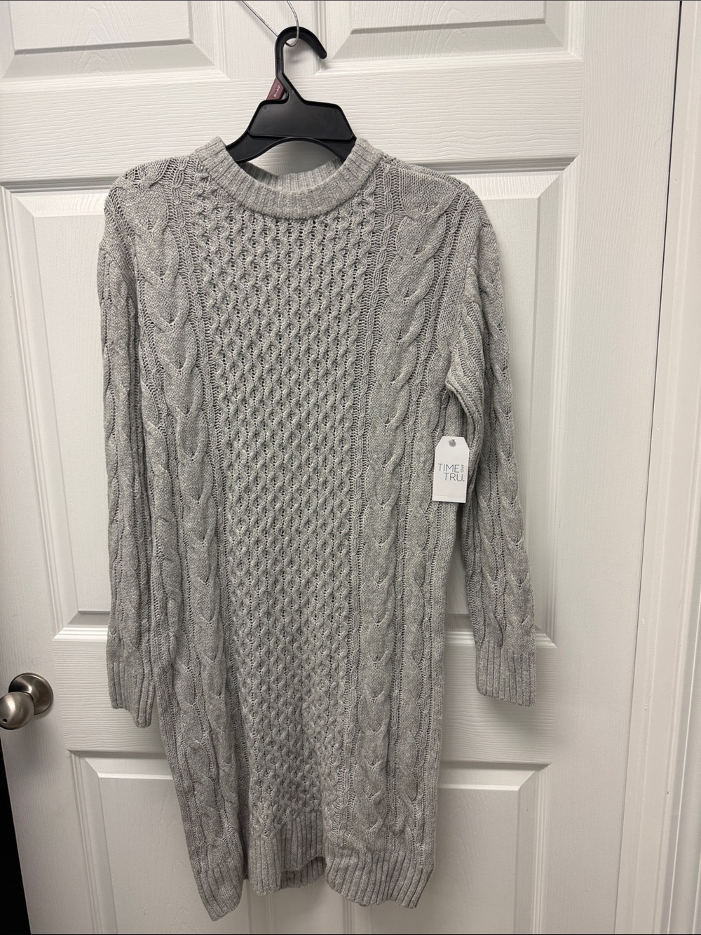 Time and Tru Light Gray Cable Knit Crewneck Sweater Dress